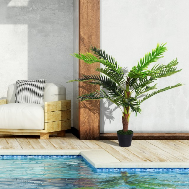 Outsunny Artificial Palm Cycas Plant High 123cm για εσωτερικούς και εξωτερικούς χώρους με περιλαμβάνεται γλάστρα 844-225