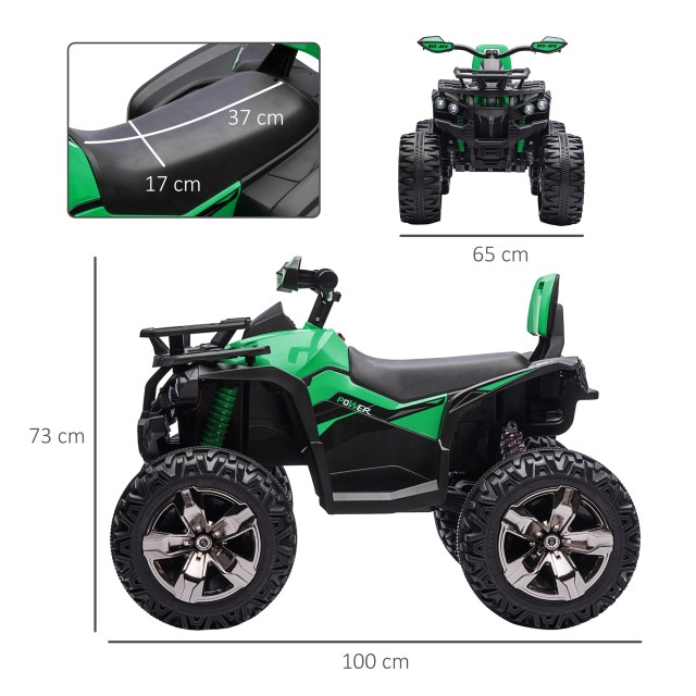 HOMCOM 12V Electric Kids Quad με λειτουργικούς προβολείς και πεντάλ, επαναφορτιζόμενη μπαταρία, κ.λπ. 3-5 ετών, 100x65x73cm - Μαύρο / Πράσινο 370-170V90GN