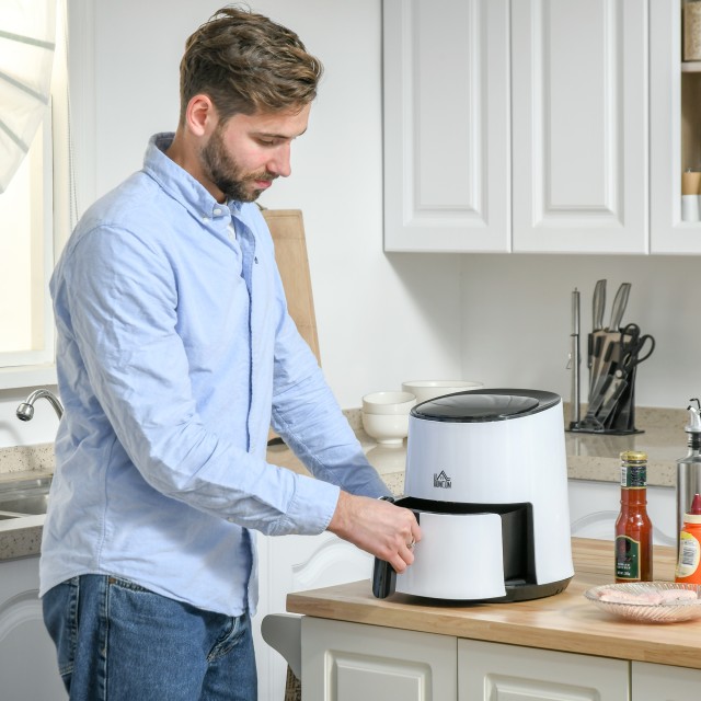HOMCOM Air Fryer 2.5L 1300W με 7 προεπιλεγμένα μενού, πίνακα LED και καλάθι, 33,9x24,9x29,9 cm, λευκό και μαύρο 800-114V90