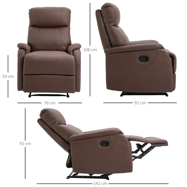 Homcom Manual Relax Πολυθρόνα με ανακλινόμενη πλάτη και υποπόδιο σε καφέ δερματίνη 833-840