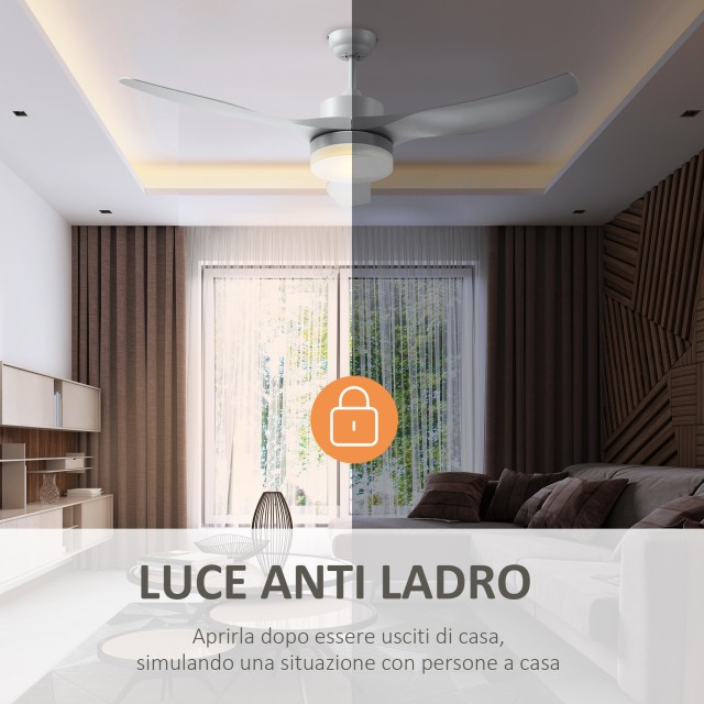 HOMCOM 3 Mode LED Light Ανεμιστήρας Οροφής με Τηλεχειριστήριο, 6 Ταχύτητες, Φ132x40cm B31-392WT