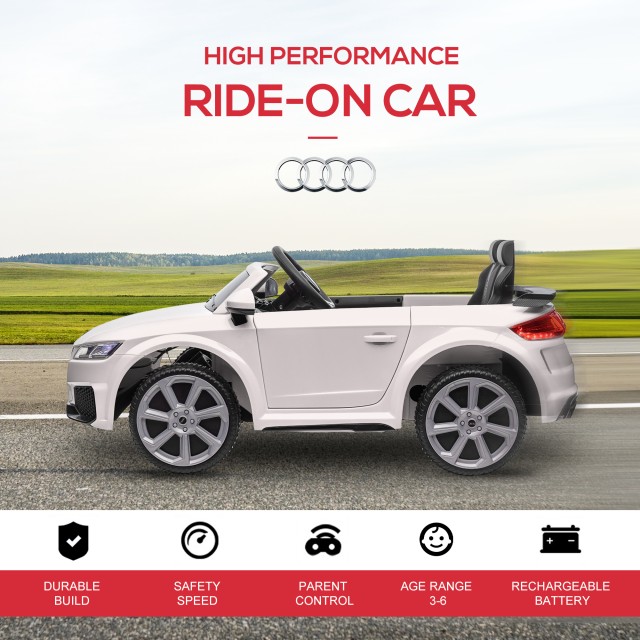 HOMCOM Ηλεκτρικό αυτοκίνητο για παιδιά 3-5 ετών AUDI TT με τηλεχειριστήριο, ανοιγόμενες πόρτες και προβολείς LED, λευκό 370-079V90WT