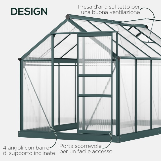 Outsunny 190x312x201cm Anti UV Polycarbonate Κήπος Θερμοκήπιο με Παράθυρο και Συρόμενη Πόρτα, Αλουμίνιο 845-059V01