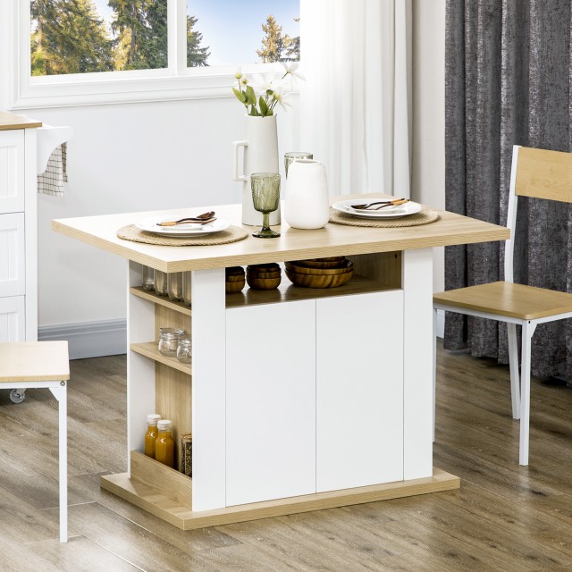 HOMCOM Kitchen Island για 4-6 άτομα με ντουλάπια και ανοιχτά ράφια,...