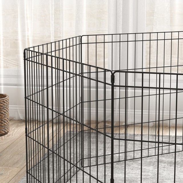 PawHut Outdoor and Indoor Dog Run με 8 Διχτυωτές Πάνελ και Πόρτα, 61 x 61 cm, Μαύρο D06-019V01BK