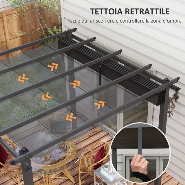 Pergola Gazebo 3x3 m με 8 οπές αποστράγγισης, σε αλουμίνιο, μέταλλο και πολυεστέρα, σκούρο γκρι 84C-478V00CG