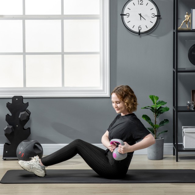 SPORTNOW Kettlebell 8kg σε PU και Sand με επίπεδη βάση και λαβή για Deadlifts, Squats και Lifts, 18x10x20 cm, Ροζ A91-255V00PK