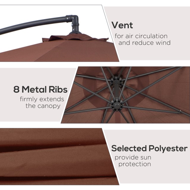 Outsunny Metal Polyester Off-centred Parasol Garden with Tilting Angle, Coffee, Φ3×2,6m 01-0585