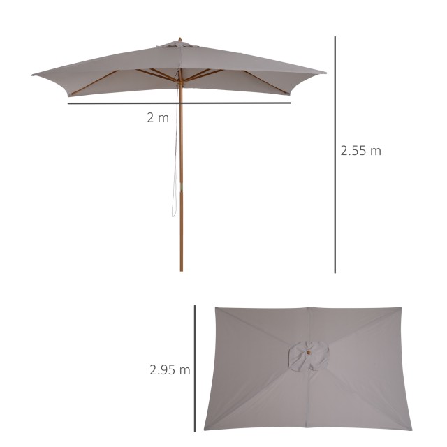 Ομπρέλα Outsunny Garden 2x3 m Αδιάβροχη, Ξύλινη με αφαιρούμενο κάλυ...
