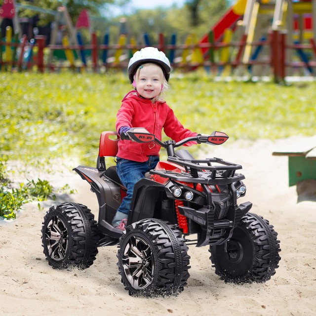 HOMCOM 12V Electric Kids Quad με λειτουργικούς προβολείς και πεντάλ, επαναφορτιζόμενη μπαταρία, κ.λπ. 3-5 ετών, 100x65x73cm - Μαύρο / Κόκκινο 370-170V90RD
