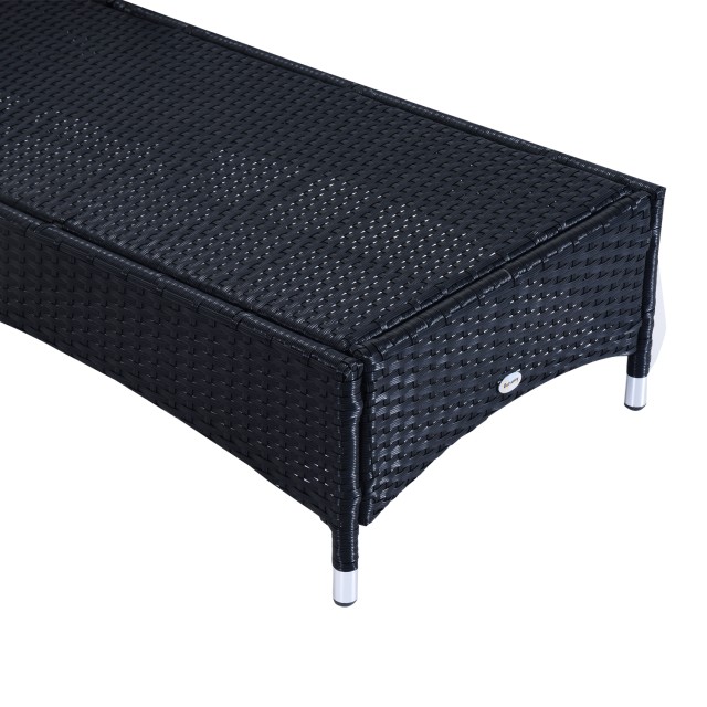 Outsunny Σετ 2 Rattan Ξαπλώστρα Ξαπλώστρα με Επενδυμένο στρώμα και Τραπεζάκι σαλονιού, Μαύρο 862-011BK