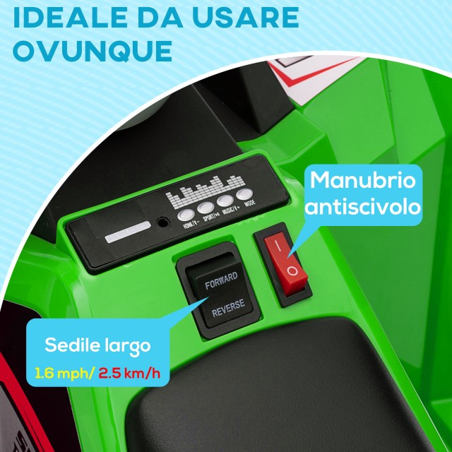 HOMCOM Quad για παιδιά 18-36 μηνών σε PP και Metal, μέγιστη ταχύτητα 2,5 km/h, 70x41,5x48,5 cm, πράσινο γκρι και μαύρο 370-278V90GN