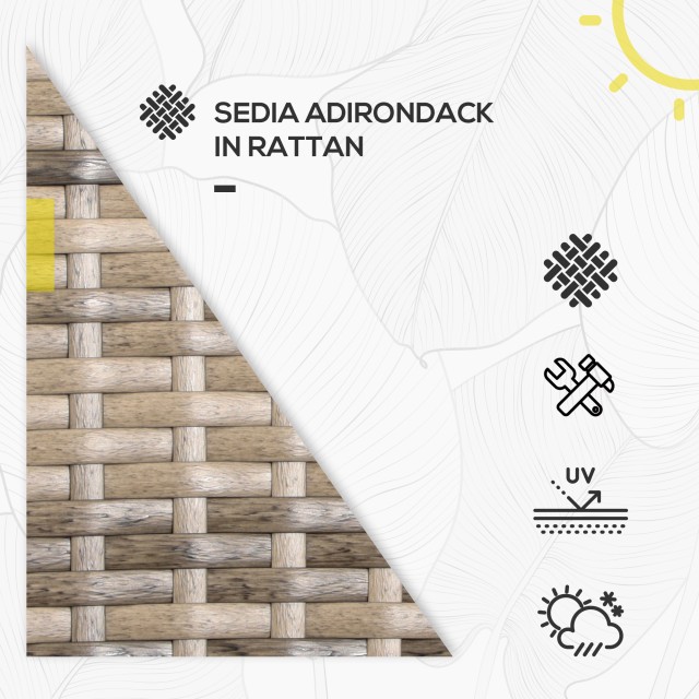 Καρέκλα κήπου Outsunny Adironrack με μπράτσα, σε ράταν και ατσάλι, 64x80x90 cm, καφέ και γκρι 867-068V00GG