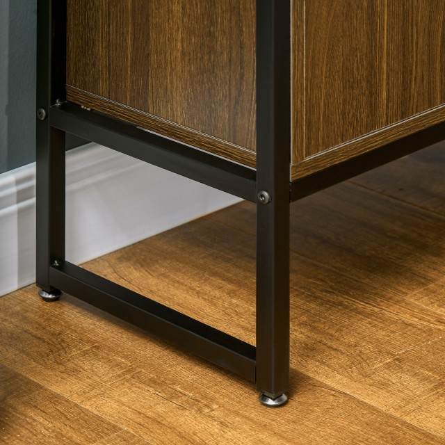 HOMCOM Ντουλάπι με Δύο Πόρτες από MDF με Κορυφή σε Tempered Glass, 82x30x98 cm, Καφέ και Μαύρο 838-266V00CF