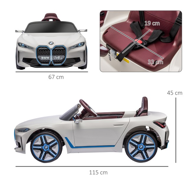 HOMCOM Electric Ride-On Toy Car για παιδιά 3-8 ετών με δίπλωμα BMW με Τηλεχειριστήριο, Κόρνα και Προβολείς, 115x67x45 cm, Λευκό 370-294V90WT