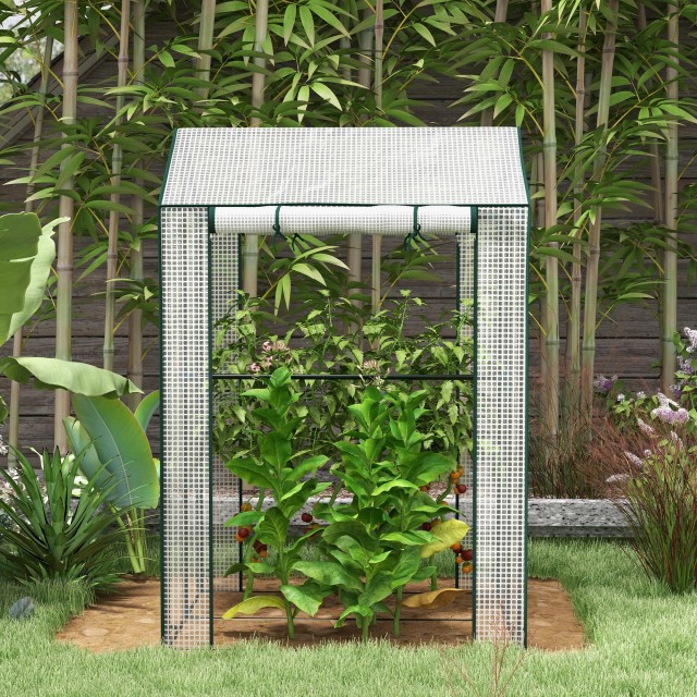 Θερμοκήπιο Outsunny Garden με κάλυμμα πολυαιθυλενίου, 2 ξεχωριστές ζώνες και κυλινδρικές πόρτες, 100x80x150cm 845-957V00WT