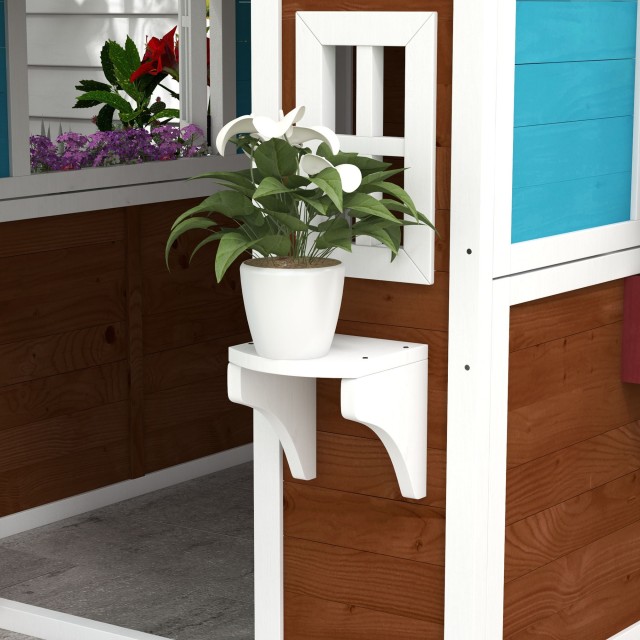 Outsunny Playhouse για παιδιά 3-8 ετών με επικλινή στέγη, γλάστρες και ζαρντινιέρες, σε ξύλο ελάτης, 114x126,4x135 cm 345-027V00DR