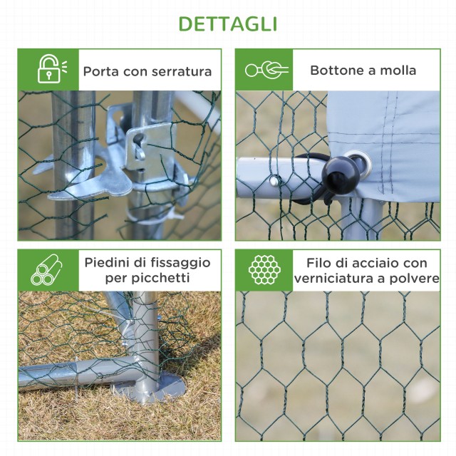 PawHut Outdoor Metal Chicken Coop με υφασμάτινο κάλυμμα Oxford, 600x303,5x195 cm, Ασημί D51-139V08SR