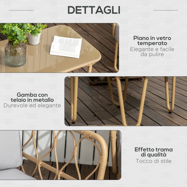 Outsunny Σετ σαλονιού Rattan Garden 4 τεμαχίων με 2θέσιο καναπέ, 2 ...