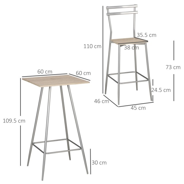 Σετ Μεταλλικό Τετράγωνο Τραπέζι - Bar 60 x 60 x 109.5 cm με 2 Σκαμπ...
