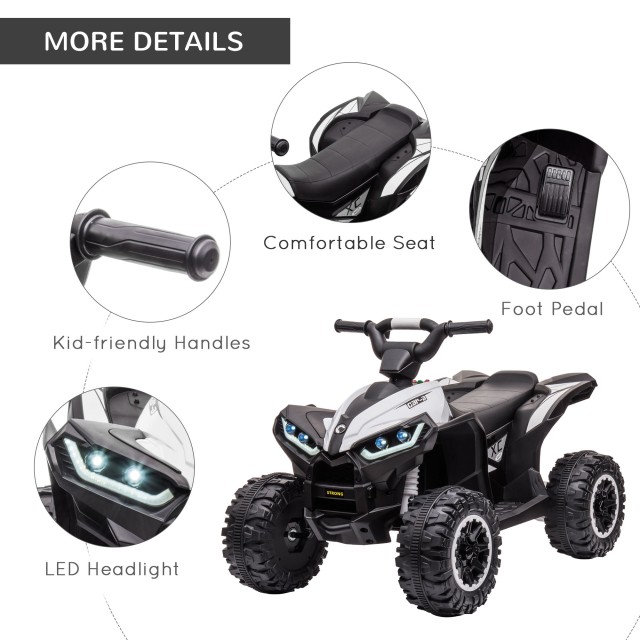 HOMCOM Quad για παιδιά 3-5 ετών Ηλεκτρικό 12V, 2 ταχυτήτων, φαρδιοί τροχοί με ανάρτηση και προβολείς LED, λευκό 370-235V90WT