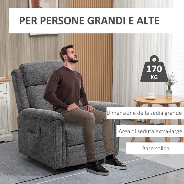 Ανακλινόμενη πολυθρόνα HOMCOM Relax Lifting με στήριγμα ποδιών, ταπετσαρία σε γκρι ύφασμα 713-133V90GY