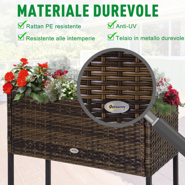 Outsunny Wicker Effect Planter με καφέ ράφι (70cm x 30cm x 72cm) 867-039