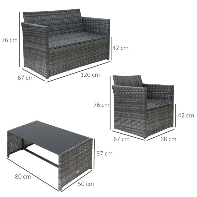Outsunny σετ επίπλων κήπου σε καναπέ PE Rattan Grey με 2 πολυθρόνες...