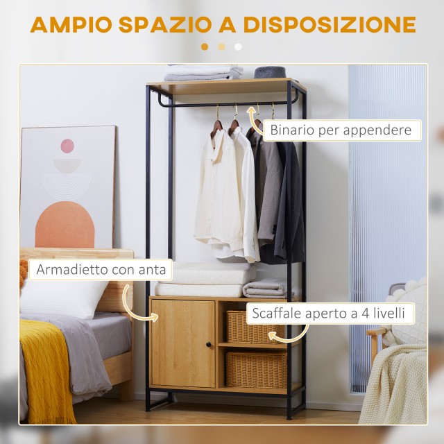 HOMCOM Industrial Style Σχάρα από ατσάλι και ξύλο με ράφι παπουτσιών και ράφια, 80x40x180cm 850-262V00ND
