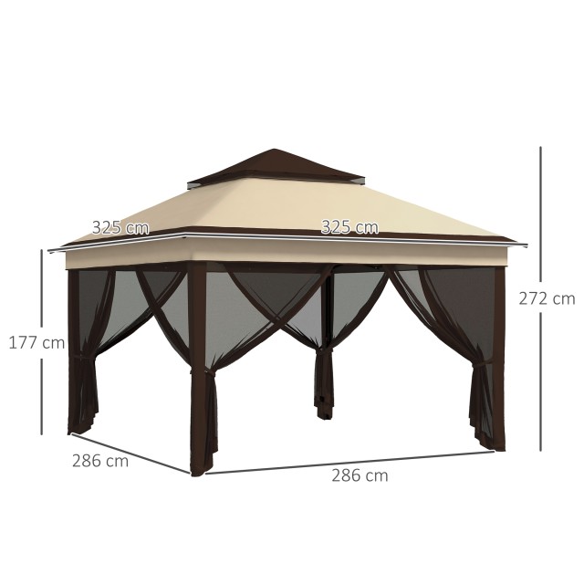 Outsunny Gazebo 3x3 ρυθμιζόμενο σε 3 επίπεδα με αφαιρούμενους τοίχους, σε ύφασμα χάλυβα και Oxford, καφέ και μπεζ χρώμα 84C-463V00BG