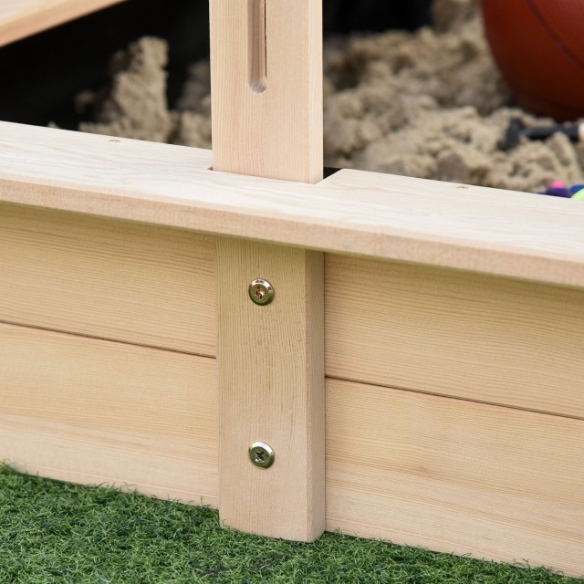 Outsunny Sandpit για Παιδιά σε Ξύλο με Αντηλιακό, Πάγκο και Καπάκι, 106x106x121cm Λευκό και Μπλε 343-029