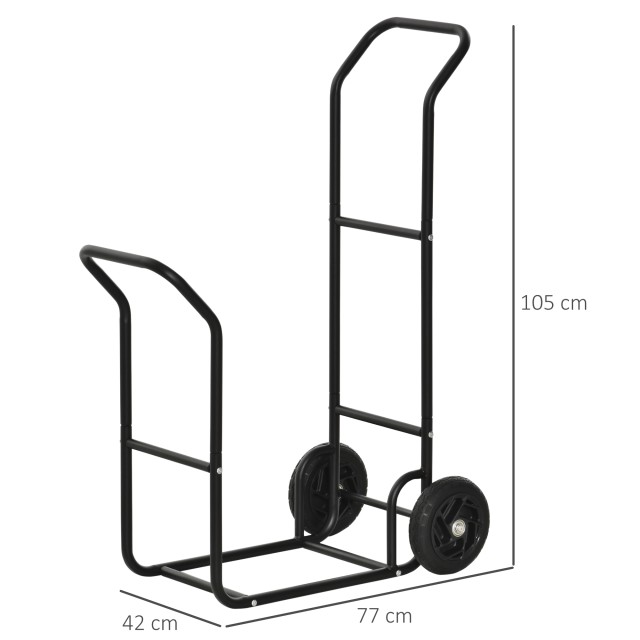 Outsunny Steel Log Cart με 2 ρόδες για εσωτερικούς και εξωτερικούς χώρους, 77x42x105cm, Μαύρο 842-237