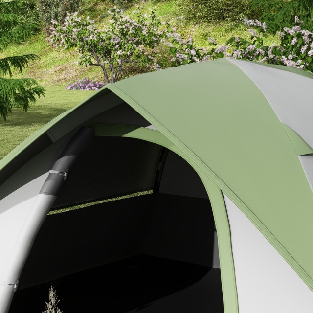 Σκηνή Camping 3 Ατόμων Outsunny με Διχτυωτό Παράθυρο, από πολυεστέρα, υαλοβάμβακα και PE, 110x210x150 cm, γκρι και πράσινο A20-407V00GN