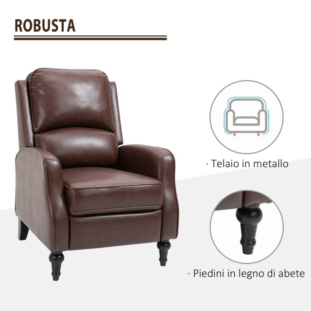 HOMCOM Manual Ανακλινόμενη Πολυθρόνα Relax σε καφέ δερματίνη 833-969