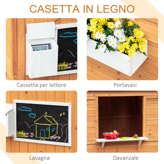 Outsunny Outdoor Ξύλινο Playhouse με Πόρτα, Παράθυρα, Πάγκος, Γλάστρα φυτών 122x108x135,5cm Κίτρινο 345-022