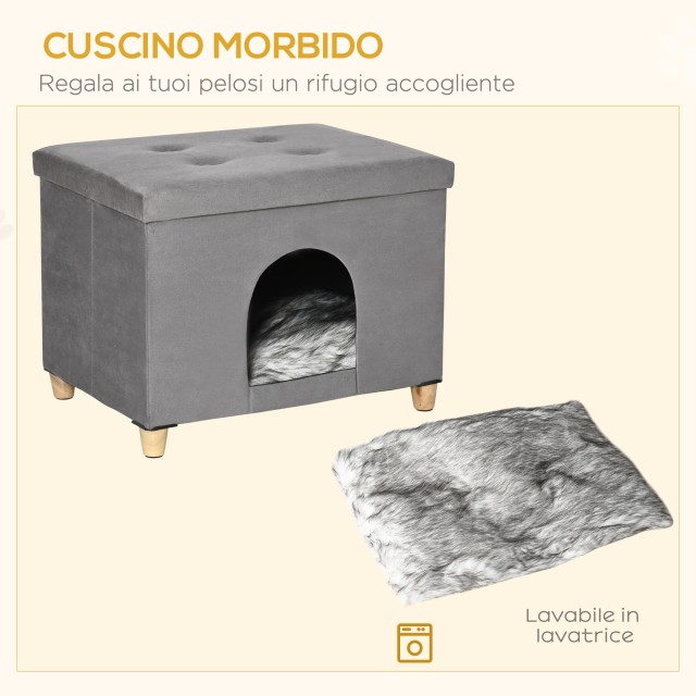 PawHut Cat House Pouf Σκαμπό ποδιών με επένδυση με αφαιρούμενο και πλενόμενο μαξιλάρι, γκρι D30-522