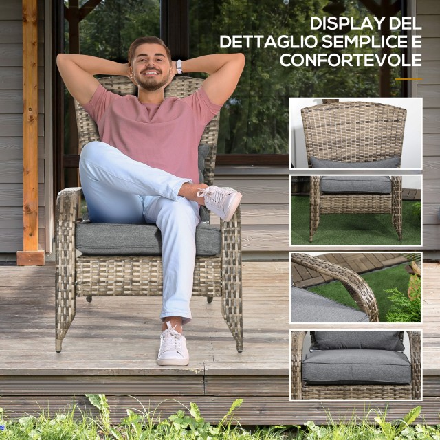 Καρέκλα κήπου Outsunny Adironrack με μπράτσα, σε ράταν και ατσάλι, 64x80x90 cm, καφέ και γκρι 867-068V00GG