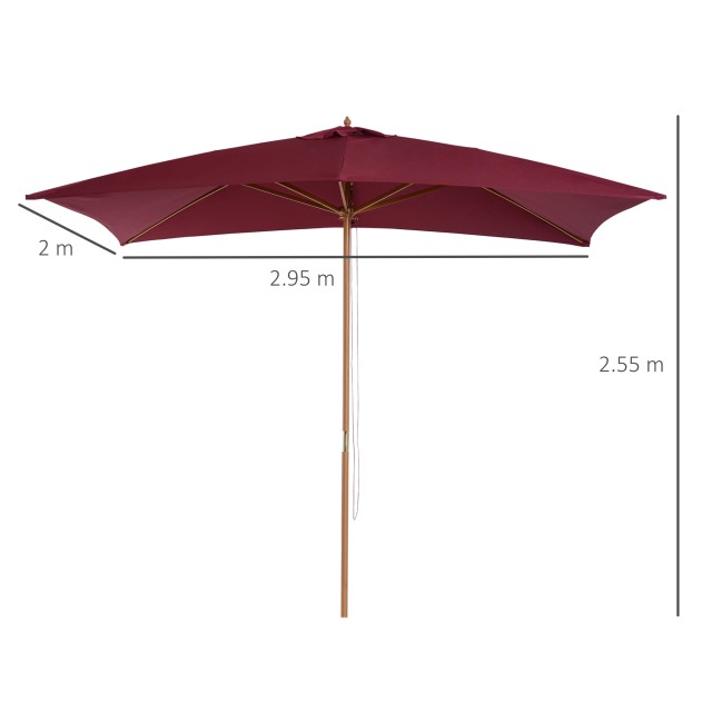 Outsunny Parasol in Wood, 2x3m, Bordeaux 01-0581