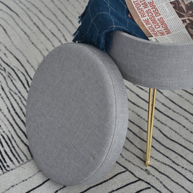 HOMCOM 2 in 1 Storage Ottoman με λειτουργία σκαμπό και τραπεζάκι σαλονιού, σε ξύλο και γκρι ύφασμα, μέταλλο με χρυσό φινίρισμα, 36x36x45 cm 838-033V70