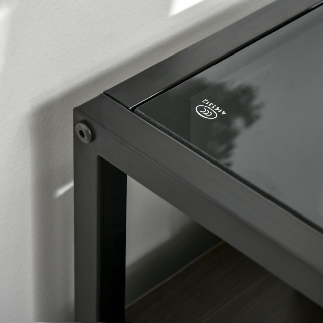 HOMCOM Ντουλάπι με Δύο Πόρτες από MDF με Κορυφή σε Tempered Glass, 82x30x98 cm, Καφέ και Μαύρο 838-266V00CF