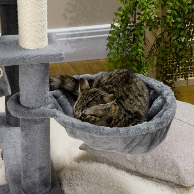 PawHut Cat Tree with Sisal Posts, Σπίτι, Κρεβάτι και Αιώρες, 48x48x140cm, Γκρι D30-566V00GY