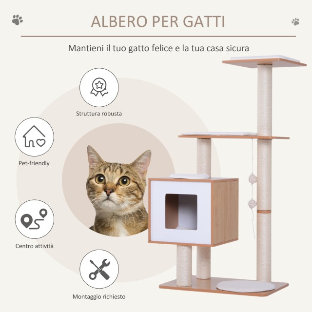 PawHut Cat Tree σε Sisal με ρείθρο, πλατφόρμες και παιχνίδια, 60x40x120 cm D30-204