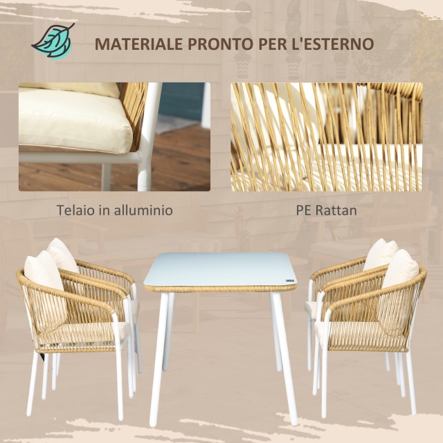 Σετ κήπου Outsunny από PE Rattan και αλουμίνιο με γυάλινο τραπέζι και 4 στοιβαζόμενες καρέκλες, κίτρινο 861-076V00YL
