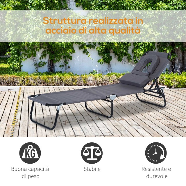 Πτυσσόμενη ξαπλώστρα Outsunny Relax με γκρι μαξιλάρι προσκέφαλου 84B-177