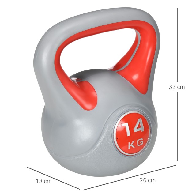 SPORTNOW Kettlebell 14kg σε PU και Sand με επίπεδη βάση και λαβή για Deadlifts, Squats και Lifts, 26x18x32 cm, Κόκκινο A91-255V06RD