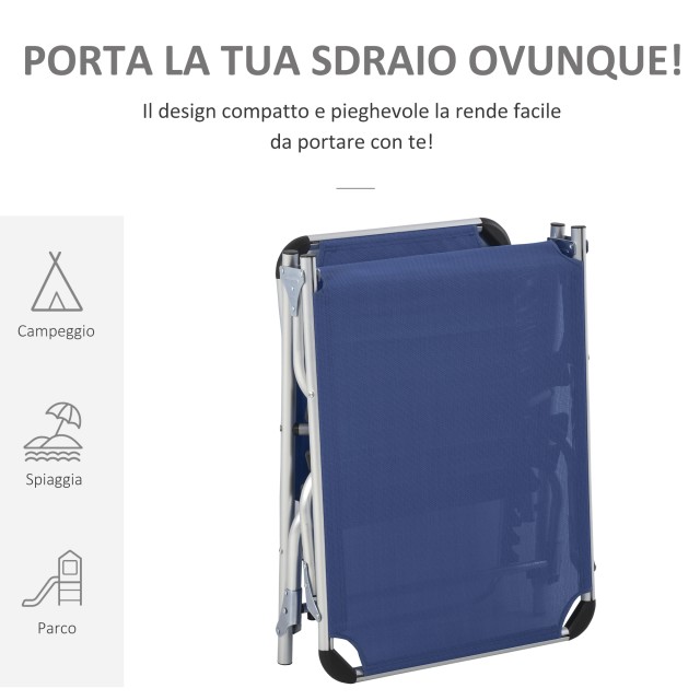Outsunny πτυσσόμενη ξαπλώστρα κήπου με προσκέφαλο Ξαπλώστρα με ρυθμιζόμενη πλάτη σε αλουμίνιο 60x170x76cm σκούρο μπλε 84B-592NU