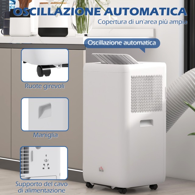 Φορητό κλιματιστικό HOMCOM 1250W με 5 λειτουργίες και χρονοδιακόπτη 24 ωρών, 35,5x35x70 cm, Λευκό 823-056V90WT