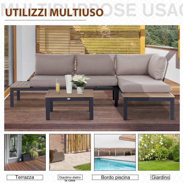Outsunny Garden Σετ 3 τεμαχίων, 2 2θέσιοι καναπέδες και 1 τραπεζάκι σαλονιού, σε αλουμίνιο, γκρι 84B-377