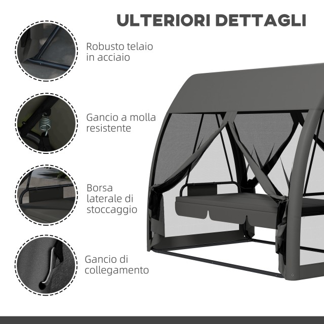 Outsunny Garden Swing 2 σε 1 Μετατρέψιμο σε κρεβάτι με μαξιλάρια και κουνουπιέρα, 240x140x197 cm, γκρι 84A-063V01CG