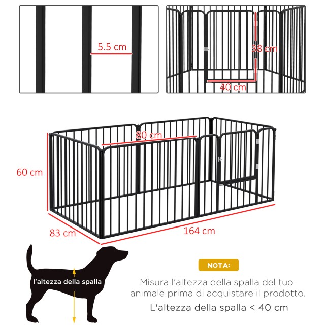PawHut Dog Fence με 6 αρθρωτά πάνελ εσωτερικού και εξωτερικού χώρου, ατσάλι, 164x83x60 cm, μαύρο D06-202V00BK